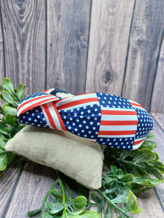 Red, White, & Blue Flag Top Knot Style Headband