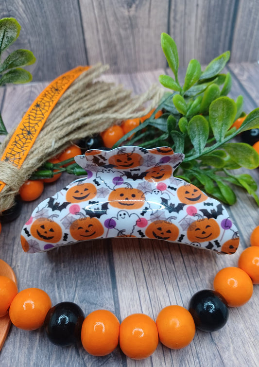 White Jack O' Lantern Hair Accessory w/ Pink & Purple Accents
