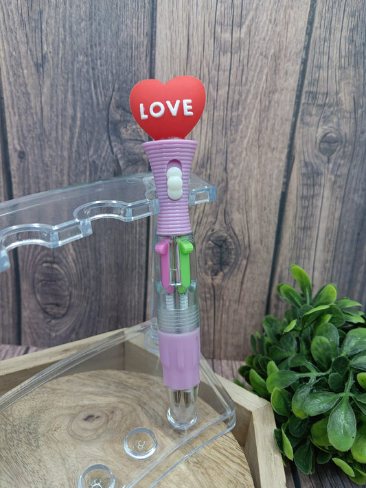 Purple LOVE Heart Pen - w/ 4 different ink colors