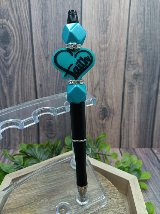Teal Faith & Fish Beaded Ink Pen