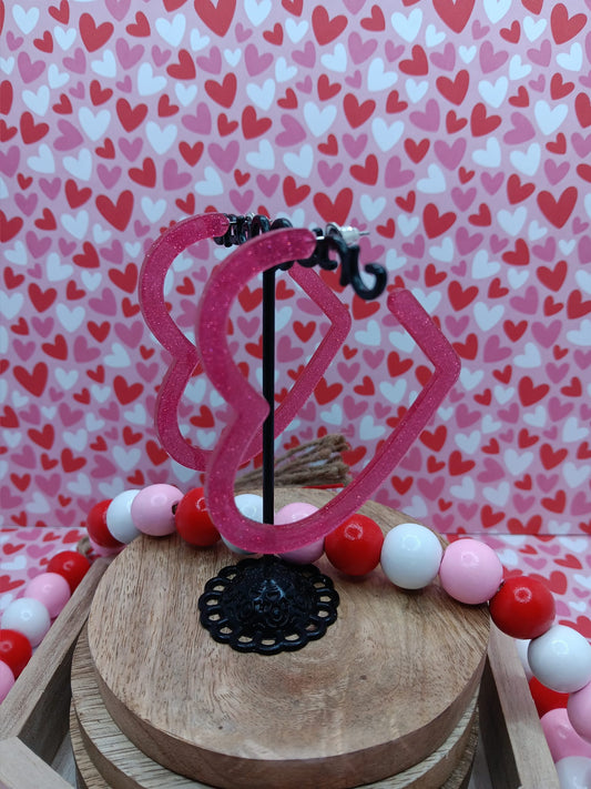 Pink Glitter Acrylic Heart Earrings