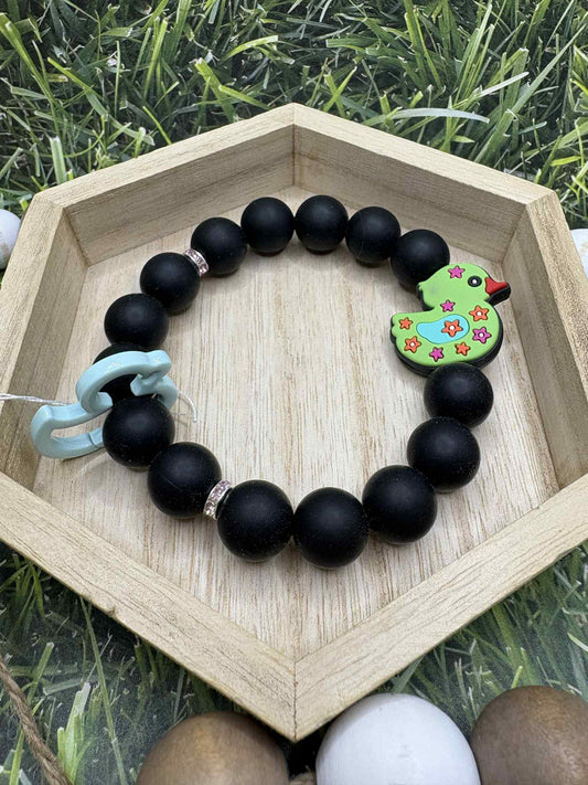 Green & Black Beaded Wrislet Keychain