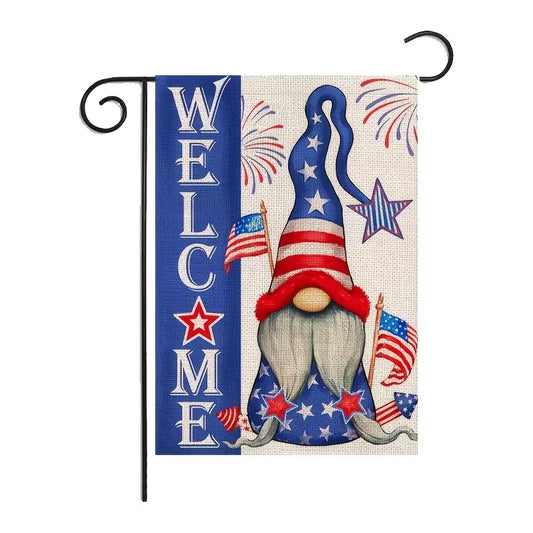 Welcome Red, White, & Blue Gnome Yard Flag