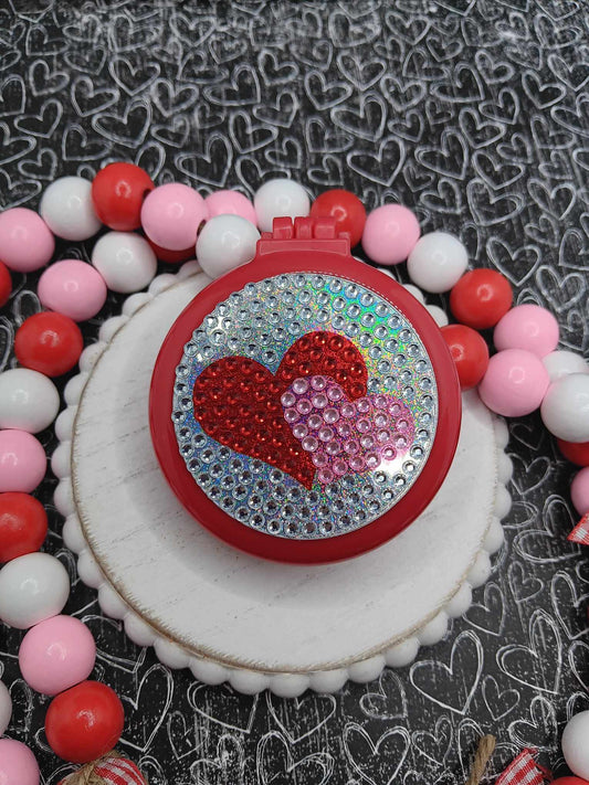 Red & Pink Heart Cosmetic Mirror with Built in Brush