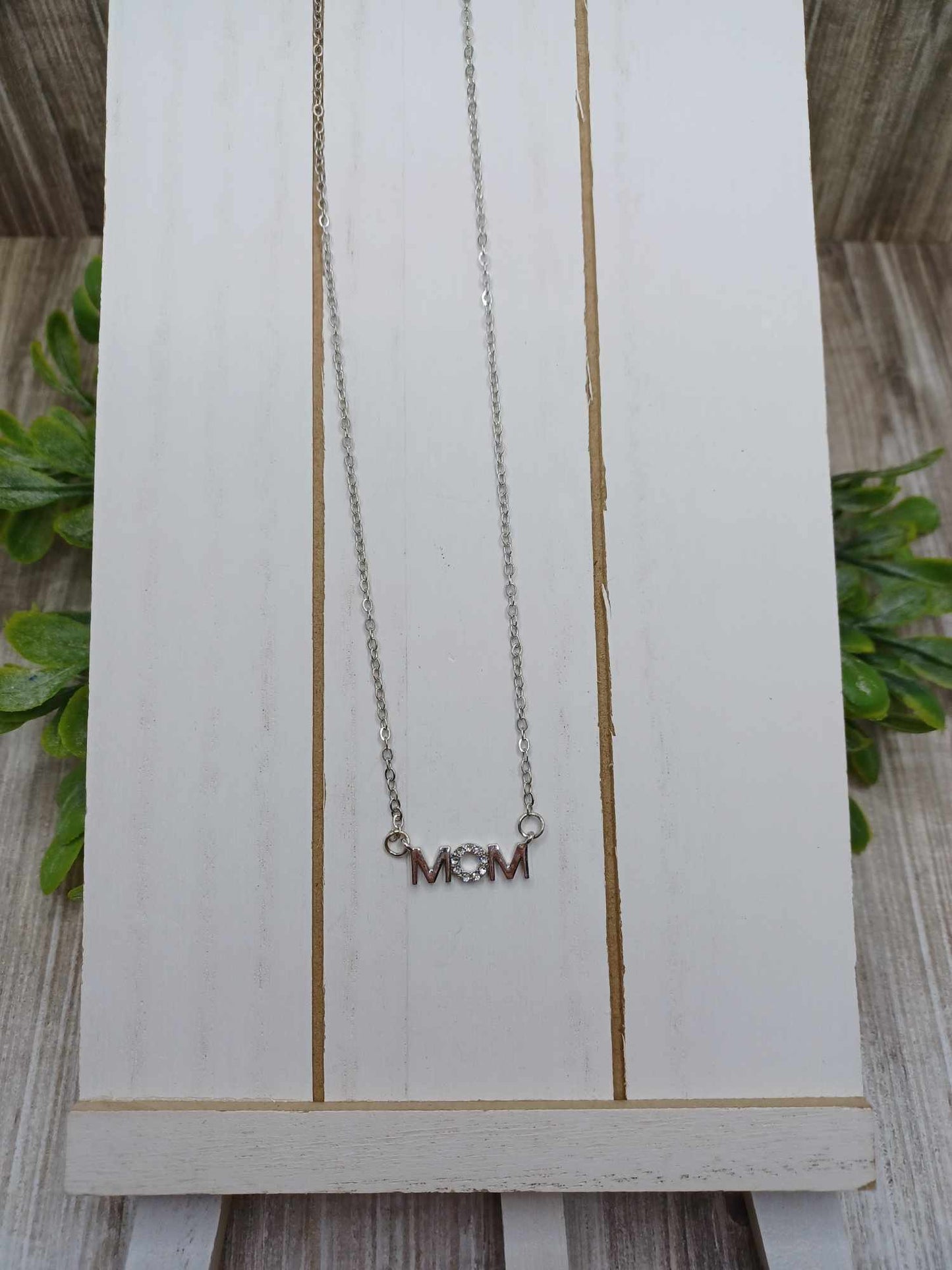 Silver Mom Rhinestone Necklace