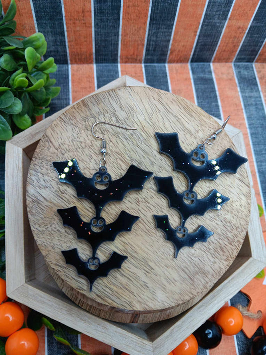 Black Glitter Acrylic Bat Earrings