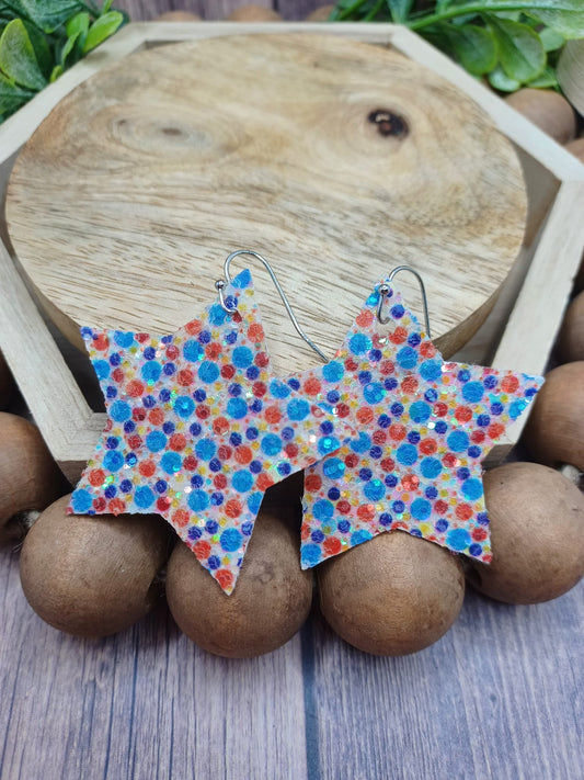 Red, White, & Blue Glitter Star Earrings