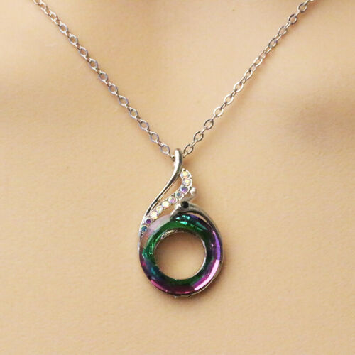 Silver Peacock Necklace w/ Oil Spill Detail