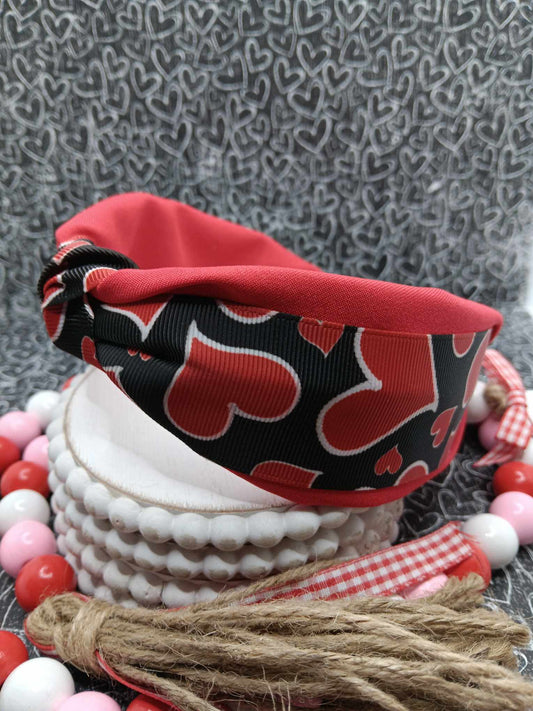 Black & Red Hearts Top Knot Headband