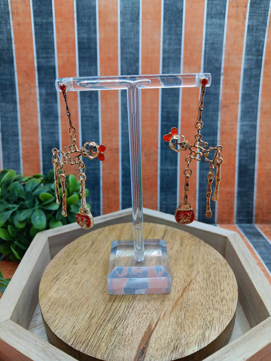 Gold Skeleton w/ Orange Rhinestone Accent Earrings