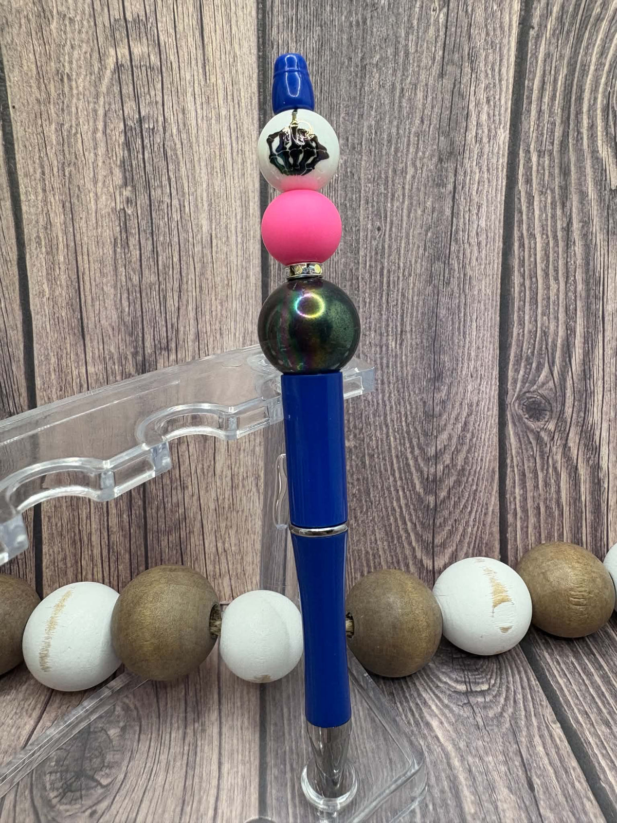 Blue Middle Finger Beaded Ink Pen