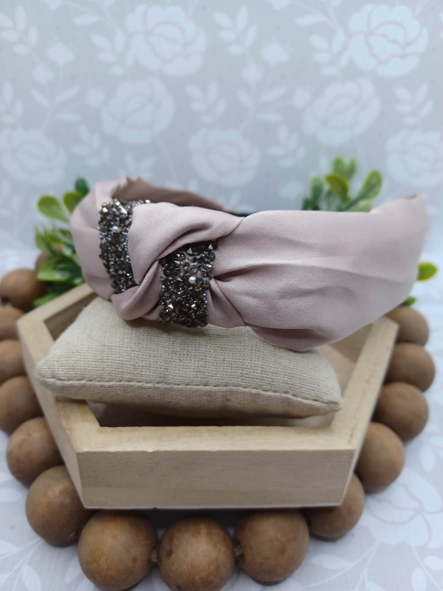 Beige Headband w/ Druzy Crushed Stone & Pearl Accents