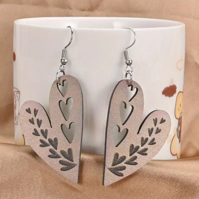 Wooden Heart Cutout Earrings