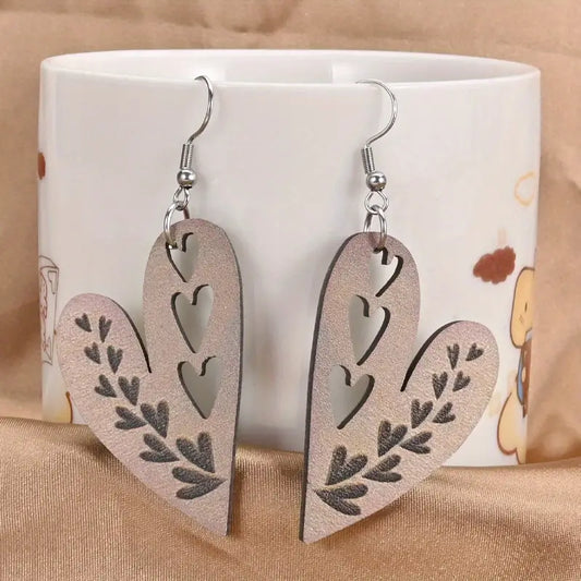 Wooden Heart Cutout Earrings