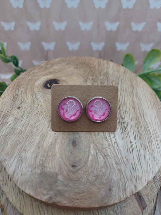 Flowy Pink Ribbon Hope Earrings