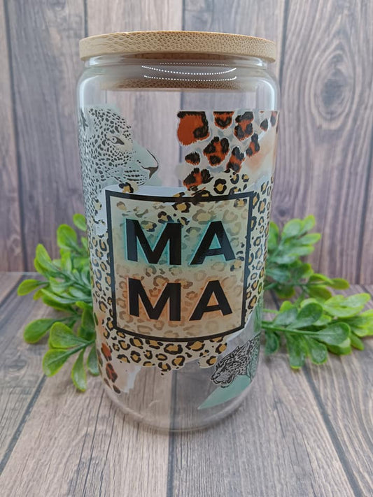 Mama Leopard Glass Tumbler