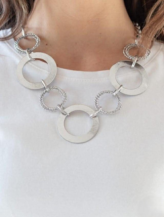 Silver Necklace w/ Textured & Smooth Circles