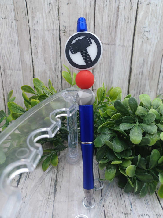 Blue, Red, & Grey Beaded Hammer Ink Pen