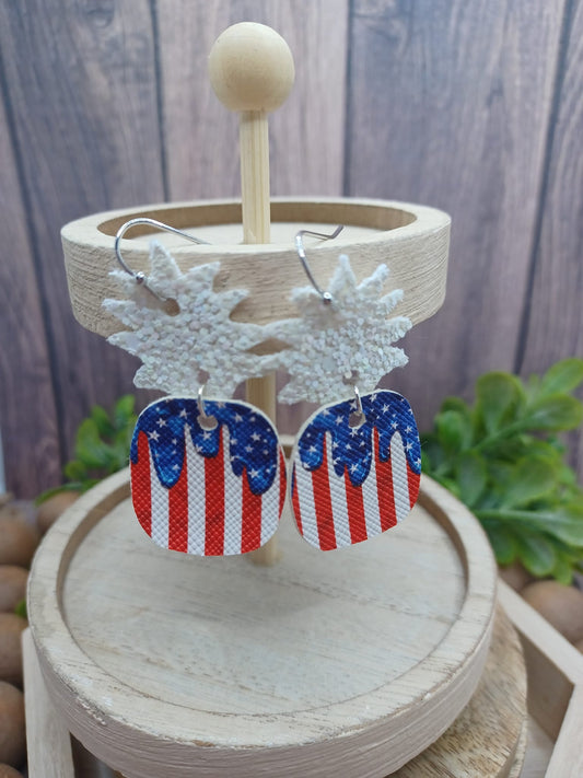 Red & White Striped Pineapple Earrings w/ White Glitter Topper