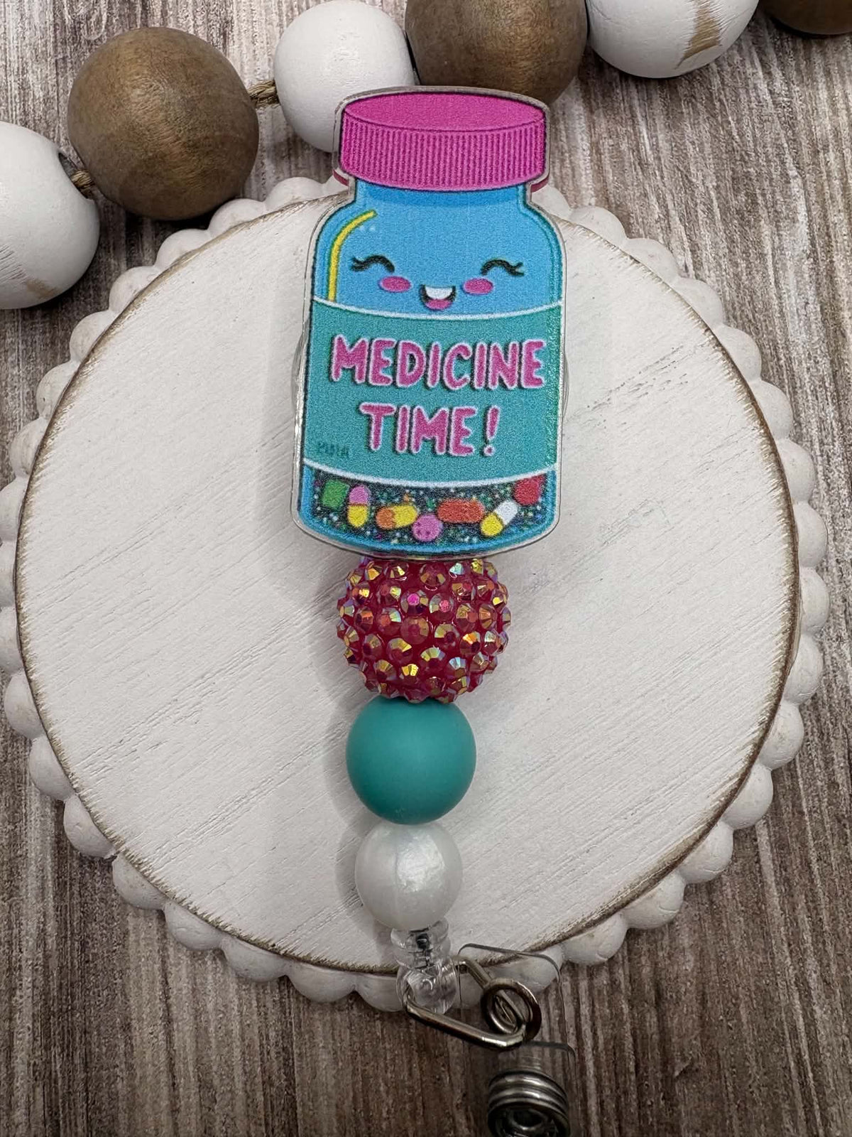 Medicine Time Beaded Badge Reel