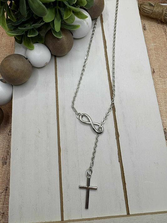 Silver Cross Necklace w/ Infinity Accent