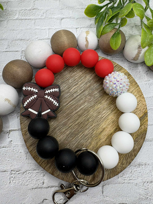 Red Football Beaded Wristlet Keychain