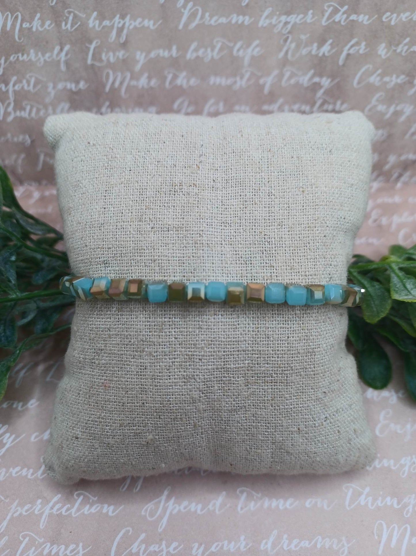 Teal & Gold Beaded Bracelet