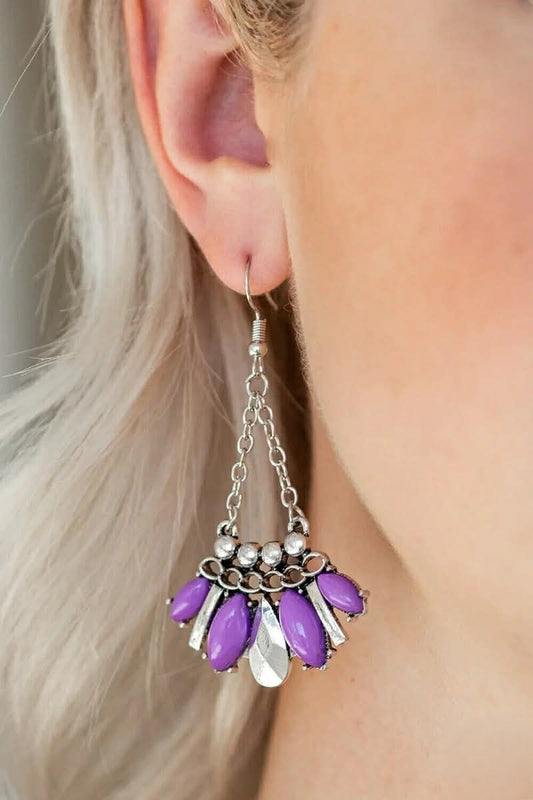 Silver Drop Earrings w/ Silver & Purple Accents