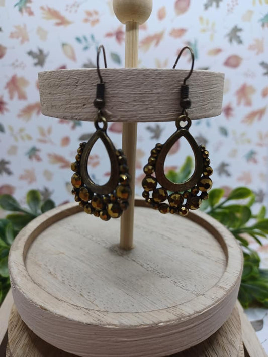 Dainty Brass Teardrop Style Earrings w/ Rhinestones