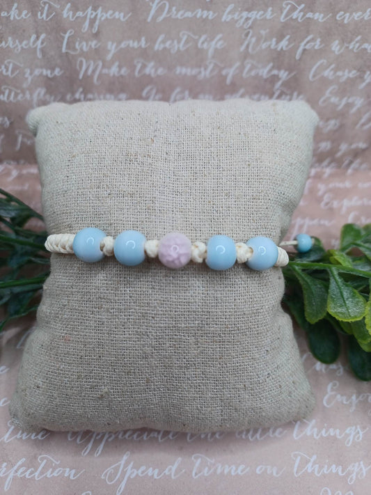 White Bracelet w/ Blue & Pink Beading