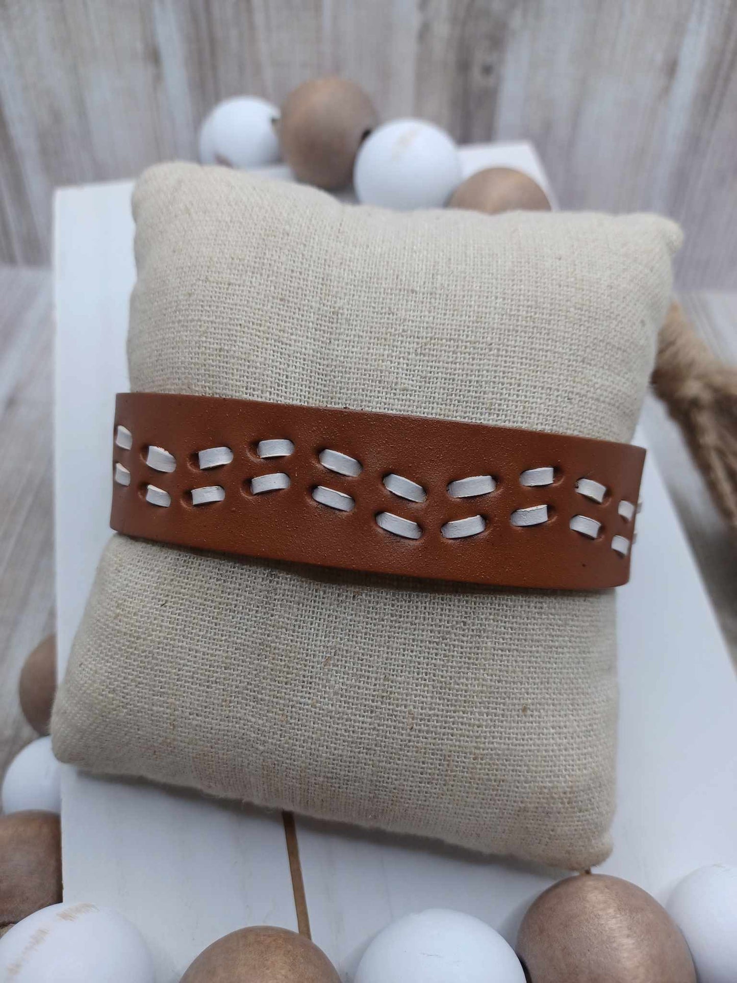 Brown Leather Style Bracelet w/ Woven Detail