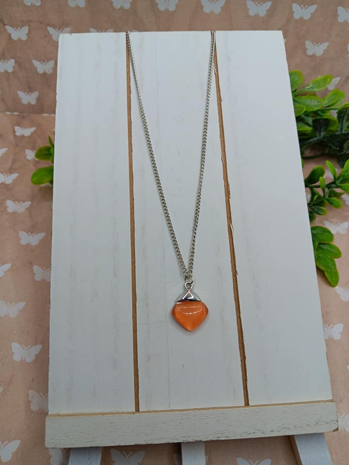 Silver Necklace w/ Orange Moonstone Pendant