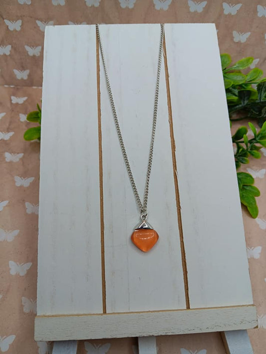 Silver Necklace w/ Orange Moonstone Pendant