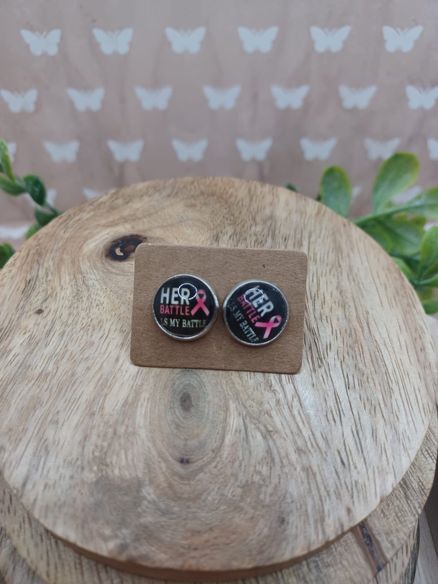 Her Battle is My Battle Pink Ribbon Earrings