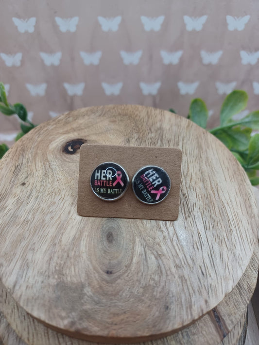 Her Battle is My Battle Pink Ribbon Earrings