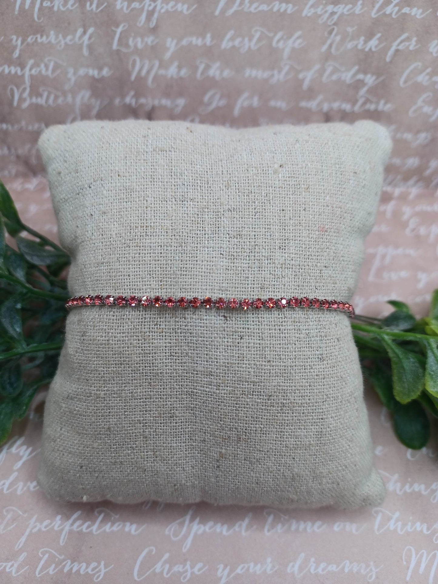 Silver Bracelet w/ Orange/Pink Rhinestones