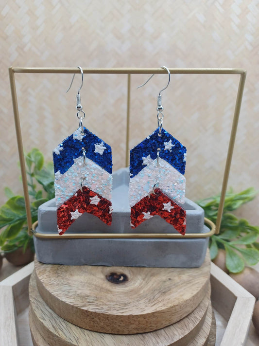Red, White, & Blue Glitter Hinged Earrings