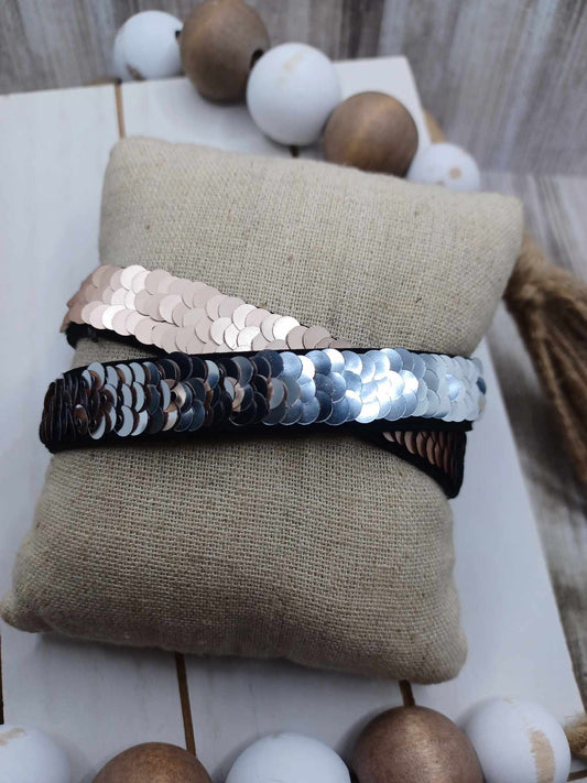 Double Wrap Sequin Bracelet w/ Gold & Silver Reversable Sequins