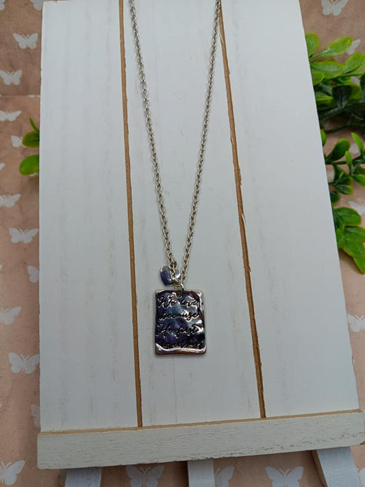 Silver Necklace w/ Inspirational Pendant "We love because He first loved us."