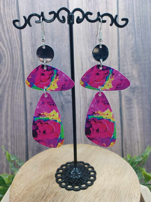 Color Splash Earrings w/ Pink, Yellow, & Purple