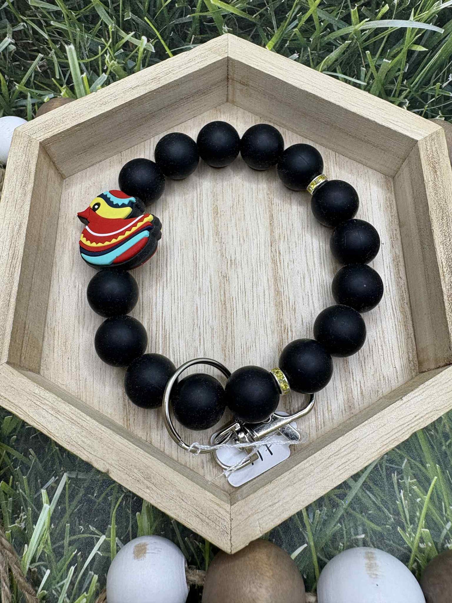 Multicolored Beaded Duck Wristlet Keychain