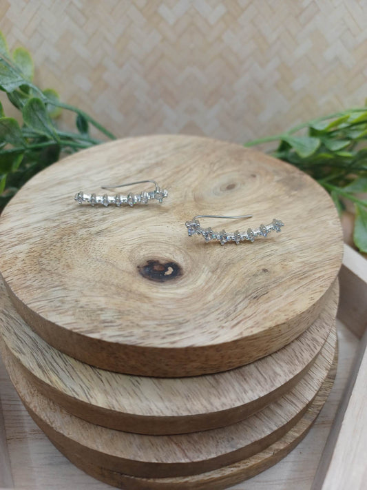 Silver Ear Crawler Earrings w/ White Rhinestones