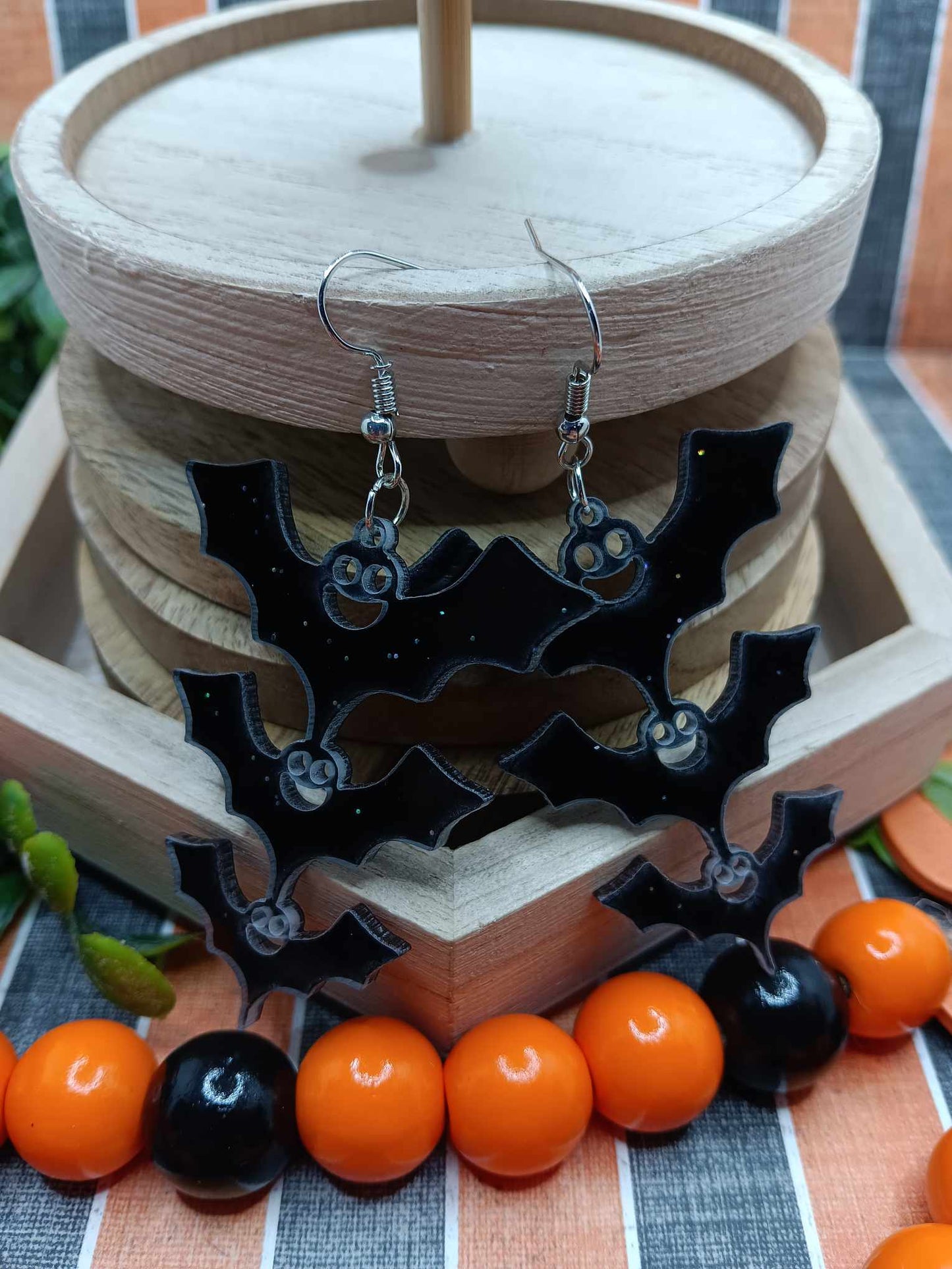 Black Glitter Acrylic Bat Earrings