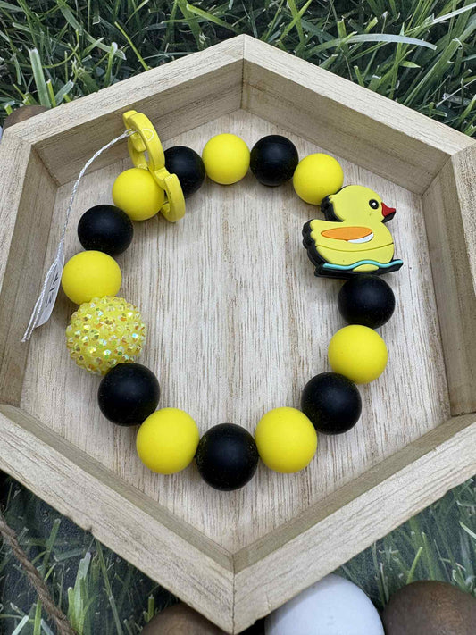 Black & Yellow Duck Beaded Wristlet Keychain