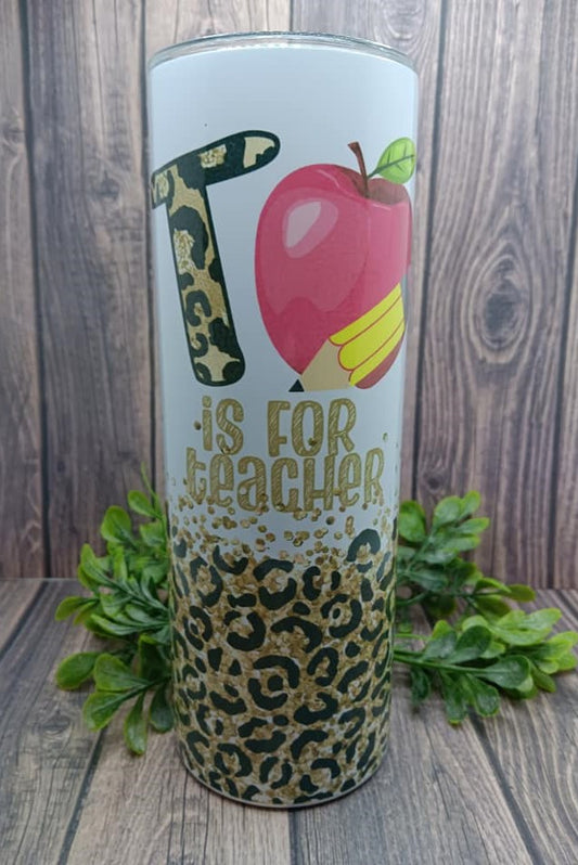 T is for Teacher Leopard Print 20 oz Tumbler