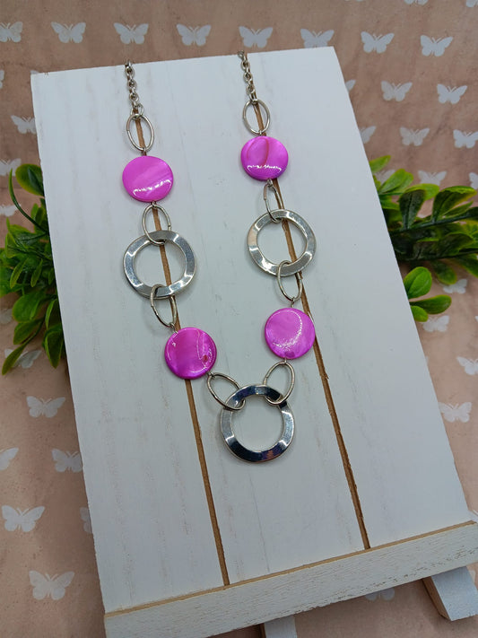 Silver Necklace w/ Purple Mermaid Disc Accents