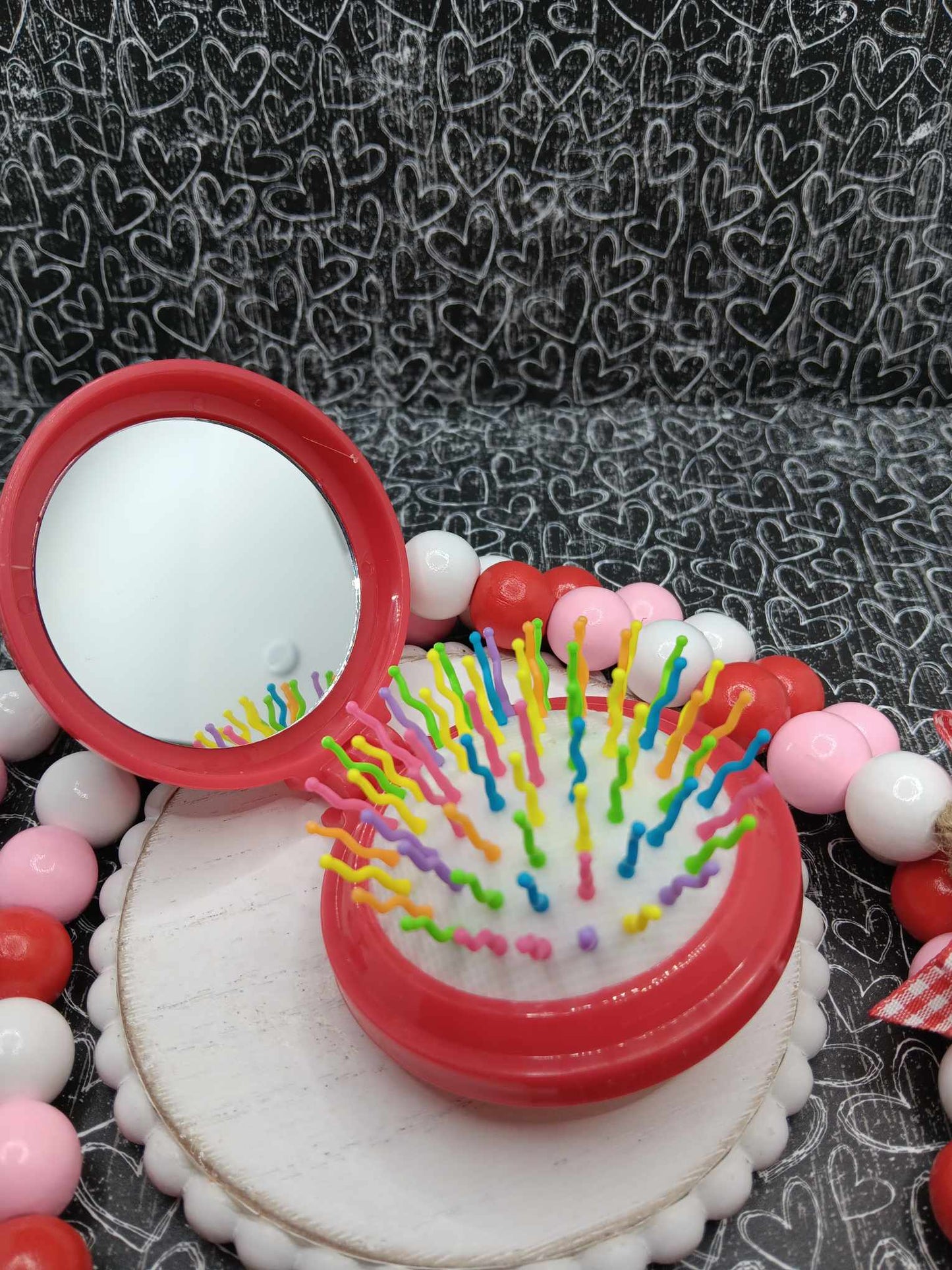 Heart Peace Sign Compact Mirror & Brush