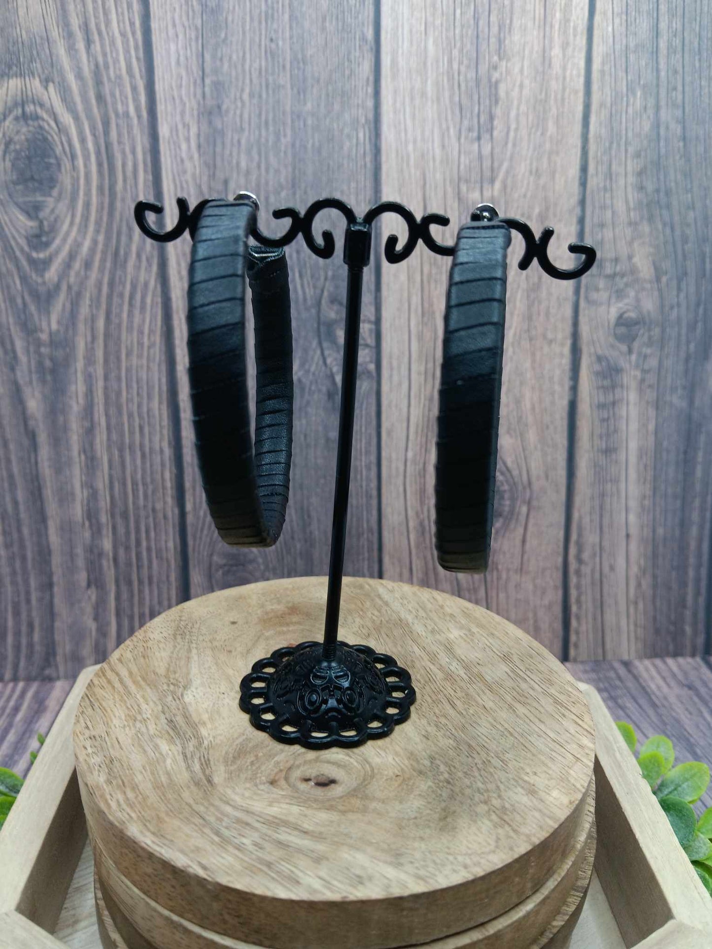 Black Leather Style Earrings