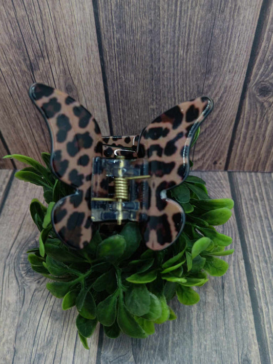 Taupe Leopard Butterfly Hair Claw Clip