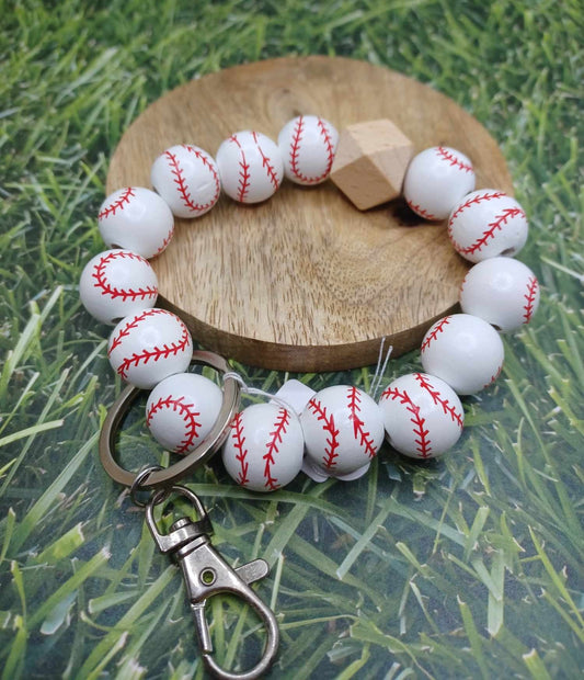 Baseball Beaded Wristlet w/ Lanyard Attachment